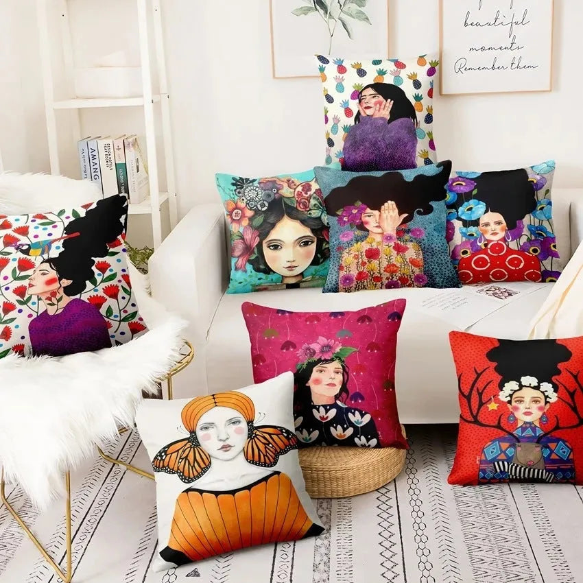 Home Daily Character Painted Linen Pillowcase - Bellarte Enchanté Home Daily Character Painted Linen Pillowcase